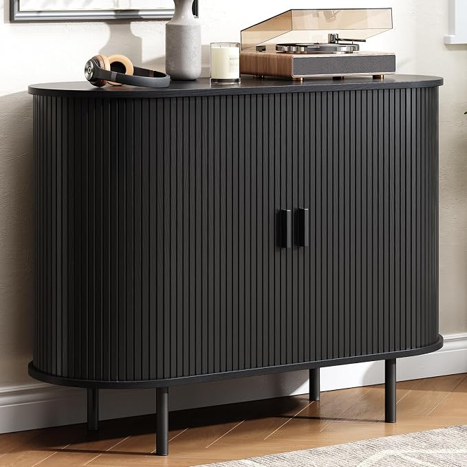 Buffet Cabinet with Storage, Fluted Sideboard Buffet with Sliding Door by LEFURTURE