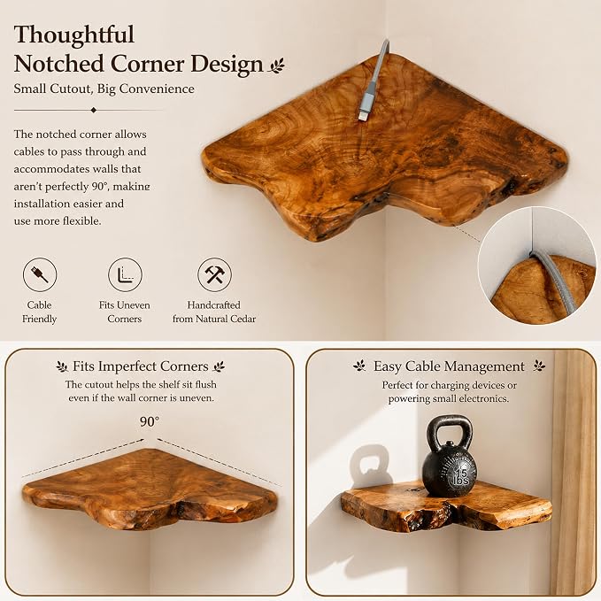 Floating Corner Shelf Set of 2, Handcrafted Live Edge Corner Wall Shelves - Image 6