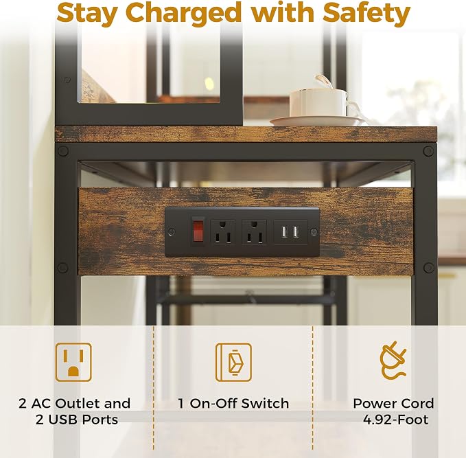 IRONCK Bakers Rack with Power Outlet, Kitchen Microwave Stand with Storage - Image 5