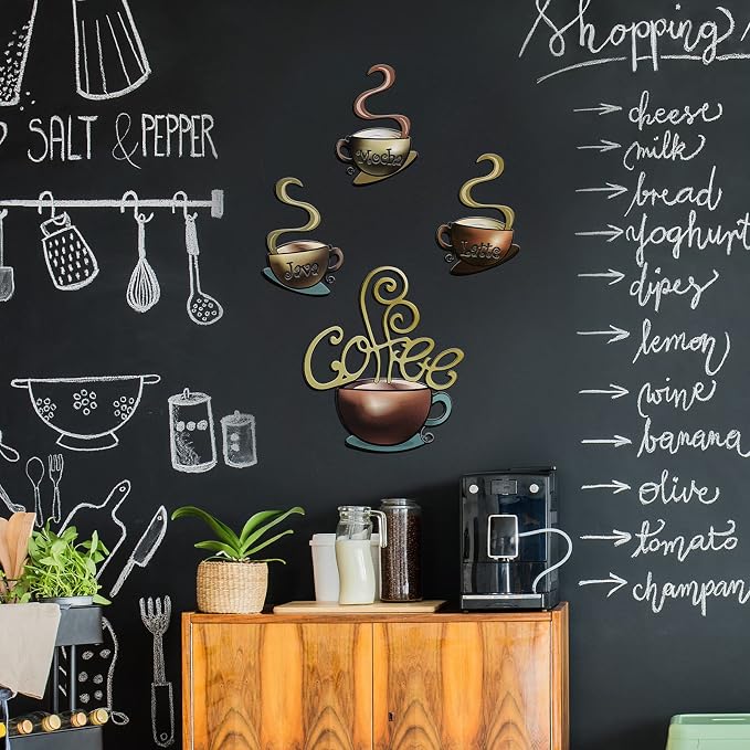 4 Pieces Metal Coffee Cup Wall Decor Coffee Bar Decor Cafe Themed Wall Art - Image 5
