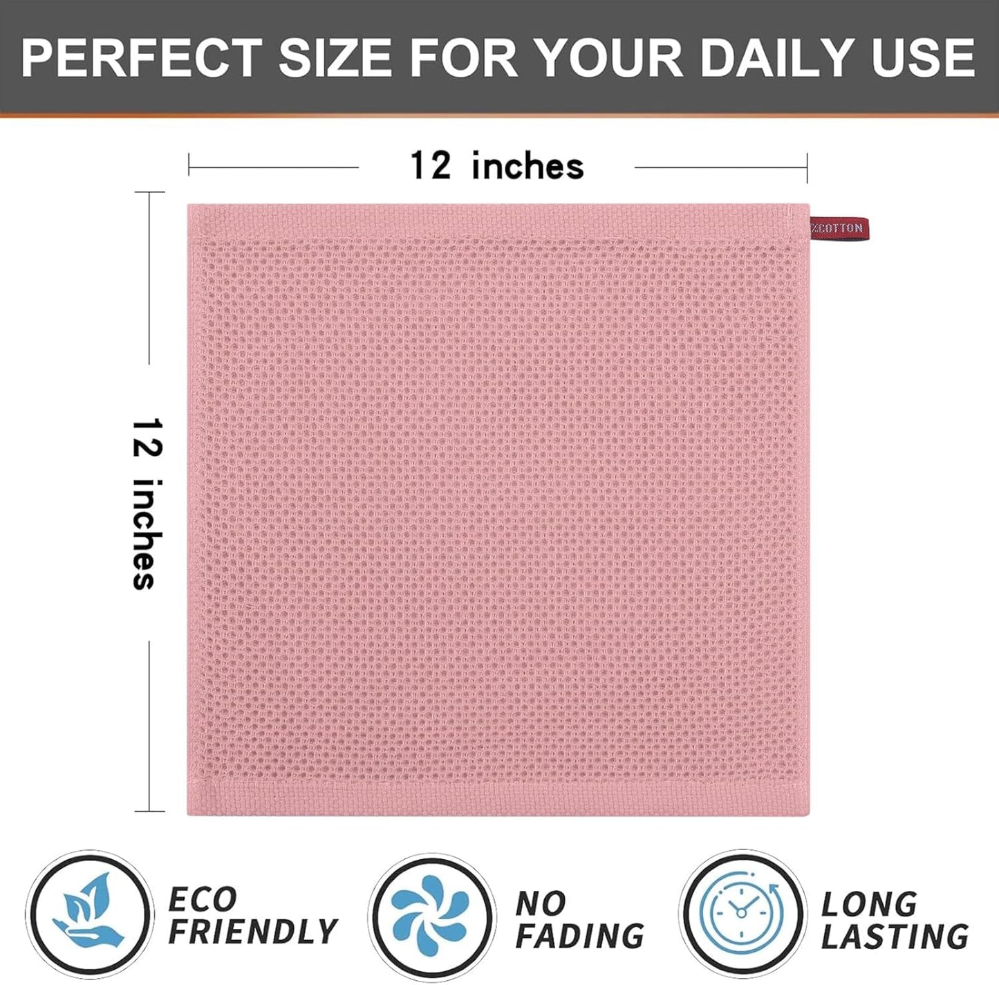 Kitinjoy 100% Cotton Kitchen Dish Cloths (12 X 12 Inches, Dried Roses),6 Pack Waffle Weave Ultra Soft Absorbent Dish Towels for Drying Dishes Quick Drying Kitchen Towels Dish Rags