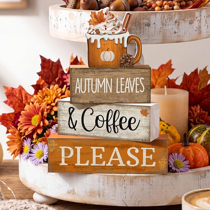 Lineshading 4 Pcs Fall Coffee Table Decor Fall Decoration - Image 2