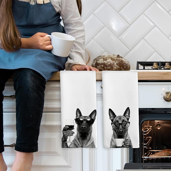 Funny Belgian Malinois Kitchen Towels Set of 2, Funny Dog Kitchen Accessories - Image 3