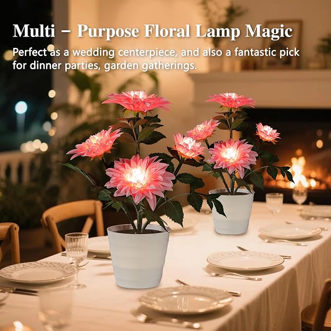 Artificial Pink Dahlia Flower Lamp Light - Image 3