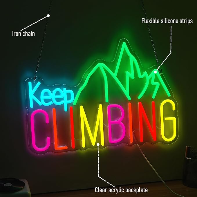 Keep Climbing Neon Sign for Wall Decor Dimmable Climbing LED Light Up Sign LED - Image 5