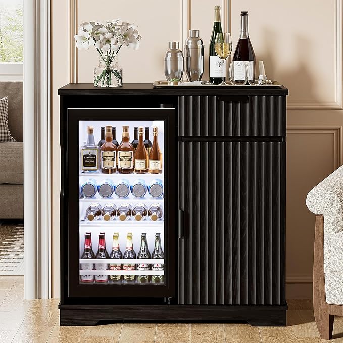 Mini Fridge Cabinet, Fluted Coffee Bar Cabinet - Image 8