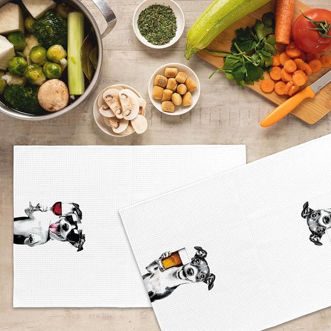 Funny Jack Russell Terrier Kitchen Towels Set of 2, Wine Bar Decor, Jack - Image 5