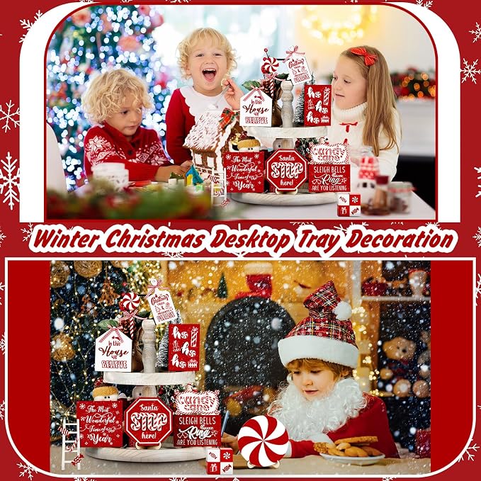 Mifoci 14 Pcs Christmas Tiered Tray Decor Rustic Christmas Decorations Snowman - Image 5