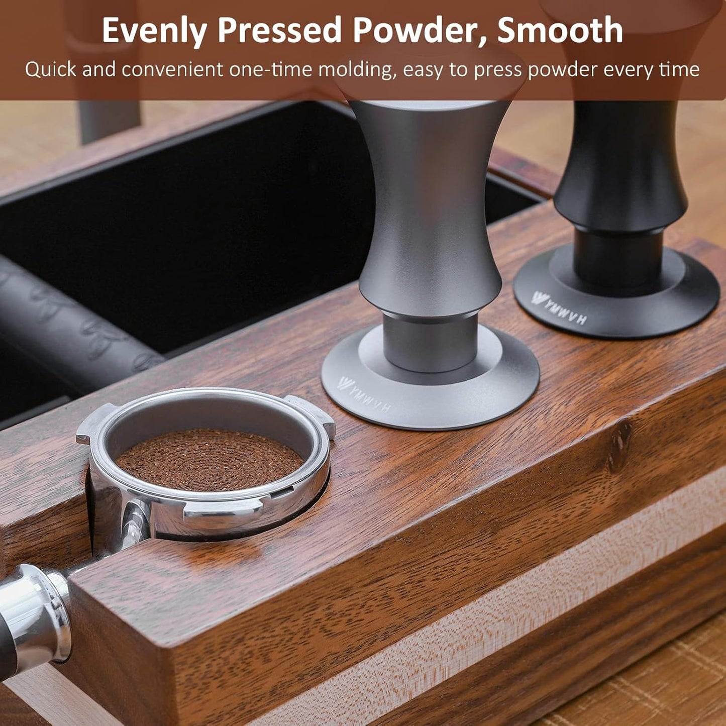 Espresso Tamper 53.3mm, YMWVH Premium Barista Espresso Coffee Tamper Silver with Dual Spring Loaded 100% Stainless Steel Ripple Base, Constant 30lb, Compatible with Breville 54mm Portafilter
