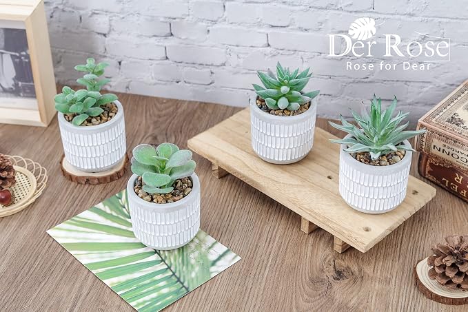 Der Rose Set of 4 Succulents Plants Artificial Fake Plants - Image 5