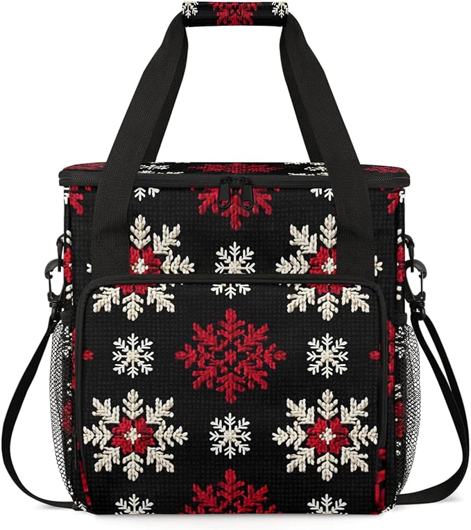 Red White Snowflakes Coffee Maker Carring Bag, Large Insulated Storage by Home