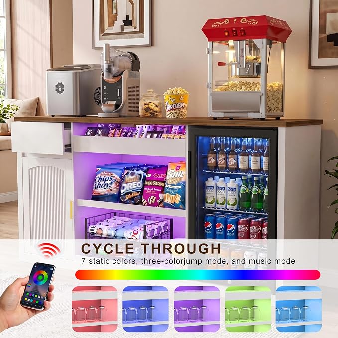 GDLF Snack Bar Cabinet with Fridge Space, 70.1" Snack Organizer with Storage - Image 6