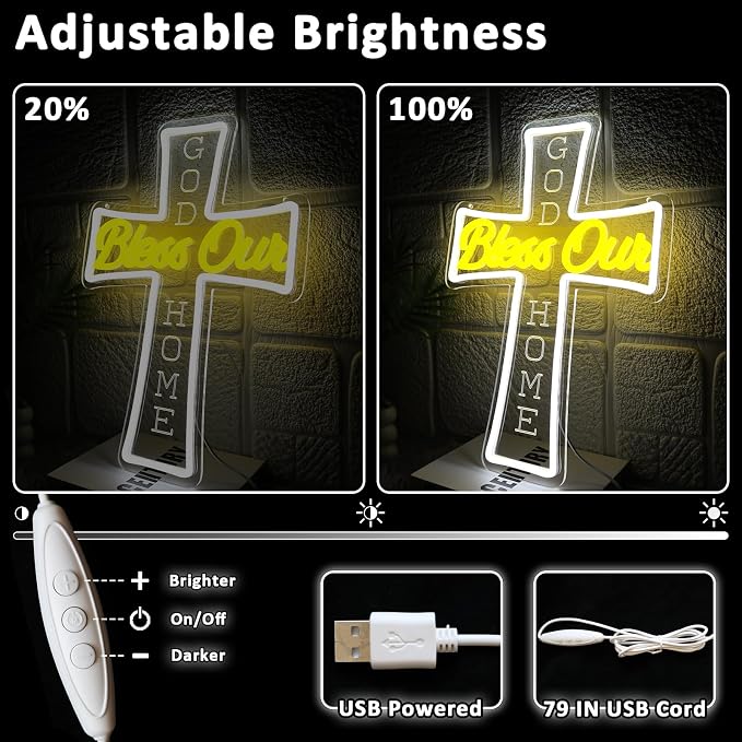 God Bless Our Home Neon Sign for Wall Decor Dimmable Jesus Cross Led Sign for - Image 3