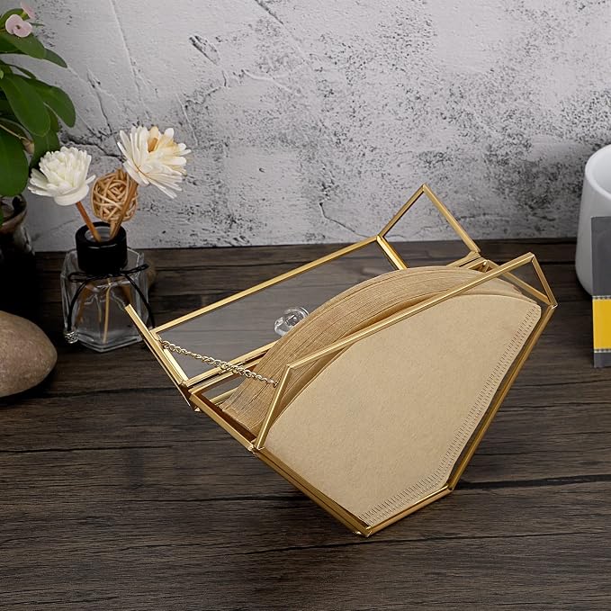 ELLDOO Gold Glass Coffee Filter Holder Coffee Paper Storage Container Filter - Image 5