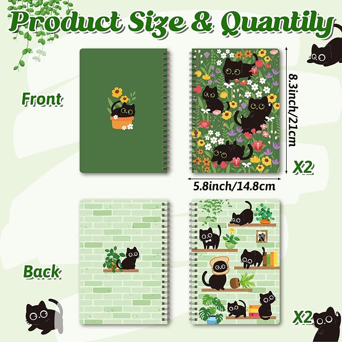 B1ykin Black Cat Floral Spiral Notebooks - Image 2