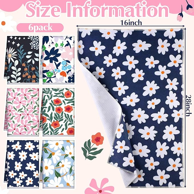 Boyiee Set of 6 Spring Waffle Kitchen Towels Floral Waffle Weave Tea Dish - Image 4