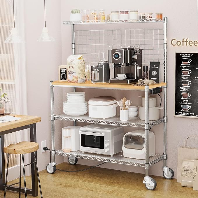Leteuke Bakers Rack with Power Outlet & Storage, 36 Inch Microwave Stand - Image 4