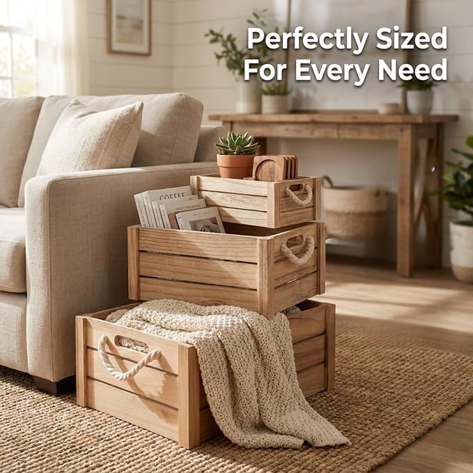 Set of 3 Rustic Nested Wooden Crates - Image 5