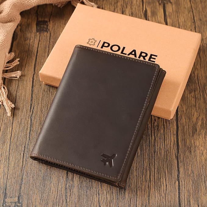 Polare Full Grain Leather Pilot Wallet Passport Holder RFID Blocking Tri-fold - Image 5