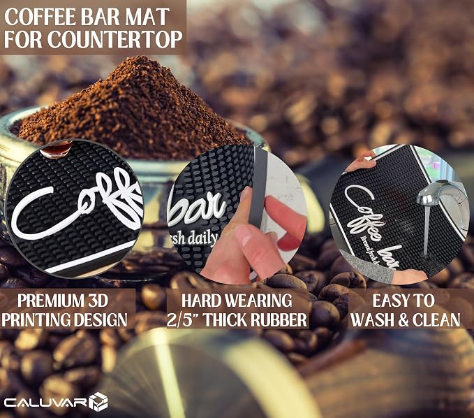 Brewed Fresh Daily Silicone Coffee Bar Mat 18x12 in, Self Serve Coffee Station - Image 2