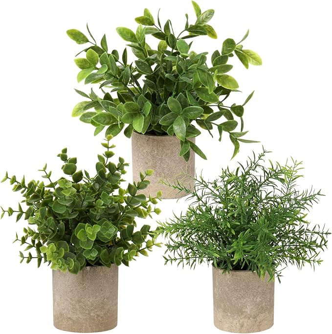 Briful Artificial Potted Plants Set of 3 Small Faux Plant Eucalyptus Mini Fake by Briful