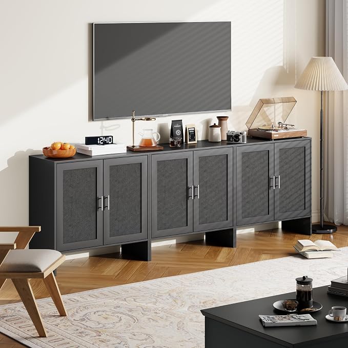 DHZ Buffet Cabinet with Storage, Farmhouse Sideboard with Black Rattan Doors & - Image 9