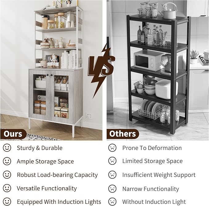 Kitchen Pantry Cabinet with LED Lights & Power Outlet, 66.9" H Kitchen Bakers - Image 8