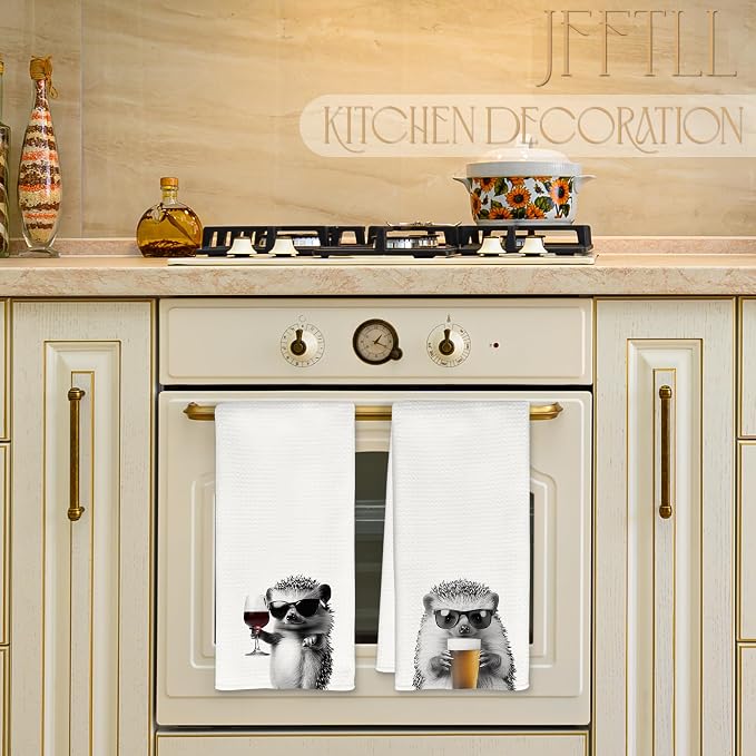 Funny Hedgehog Kitchen Towels Set of 2, Funny Kitchen Decor, Wine Station Wine - Image 3
