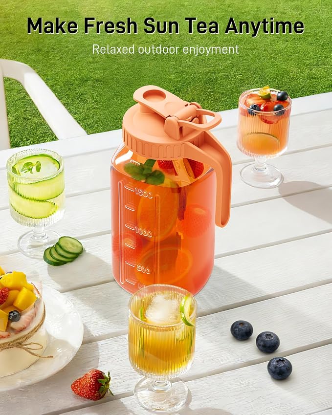 64 oz Glass Pitcher with Lid, Large Wide Mouth Mason Jar with Pour Spout - Image 7