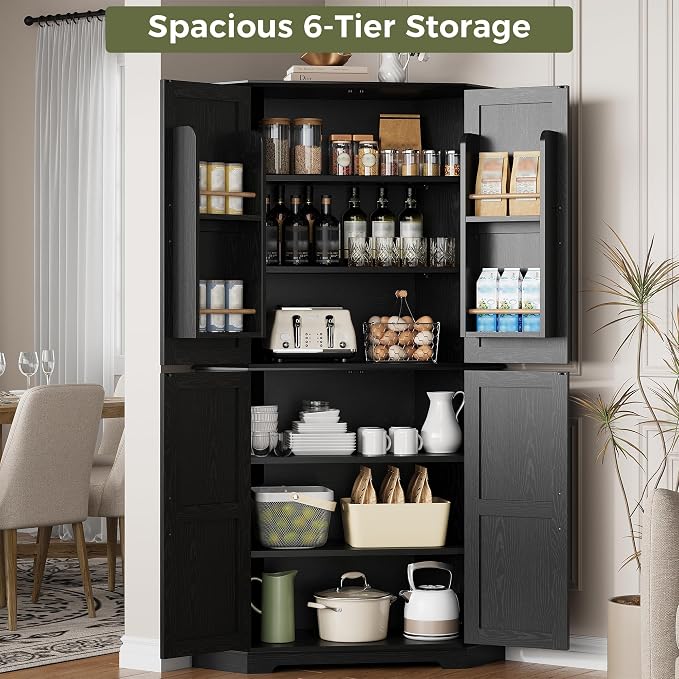 IRONCK Corner Cabinet, 6-Tier Freestanding Farmhouse Pantry - Image 3