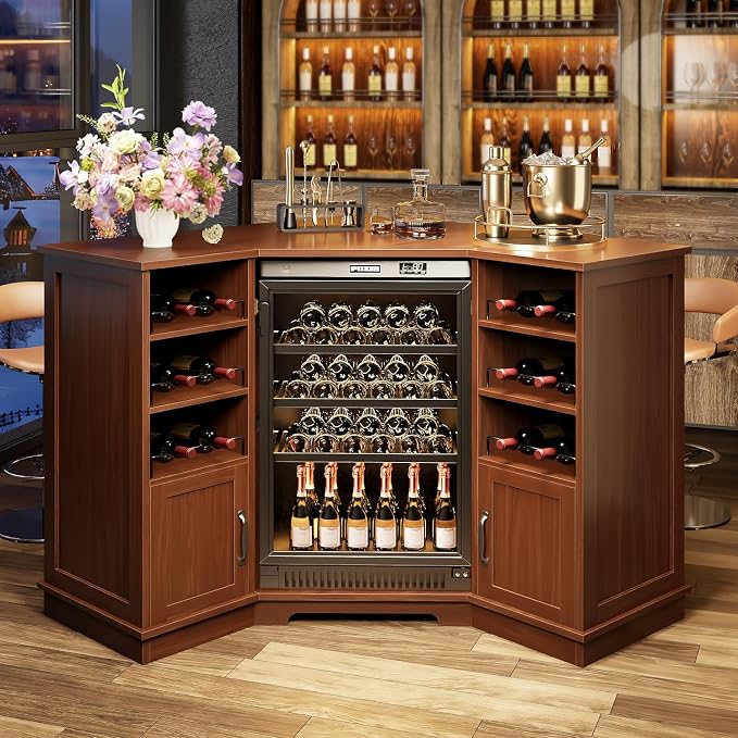 HSH Corner Bar Cabinet with Mini Fridge Space, Modern Wood Bar Cabinet with - Image 8