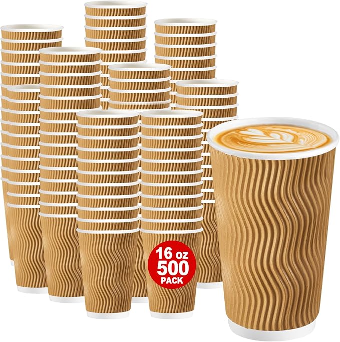 Lamosi Disposable Coffee Cups 16 OZ 500 Pack, Paper Coffee Cups 16 OZ by BuyNow