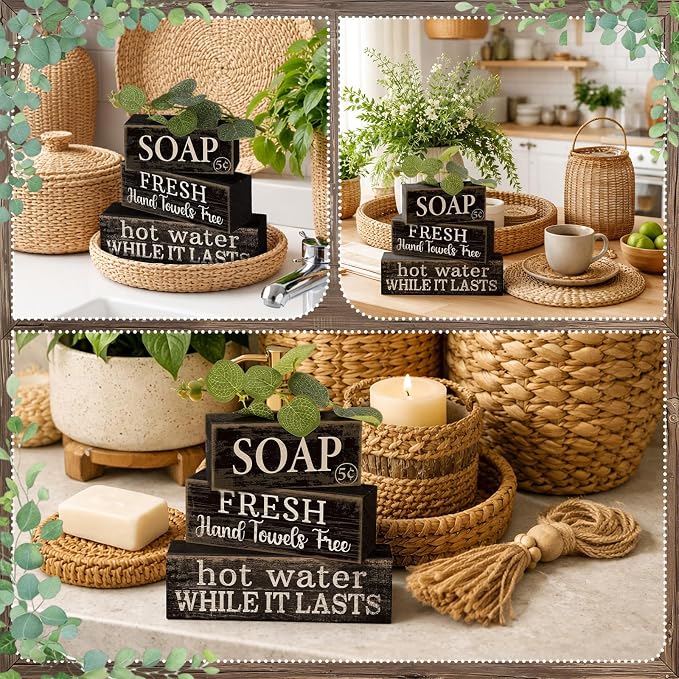 Lineshading 4 Pcs Bathroom Shelf Decor Sign Farmhouse Bathroom Decor and - Image 7