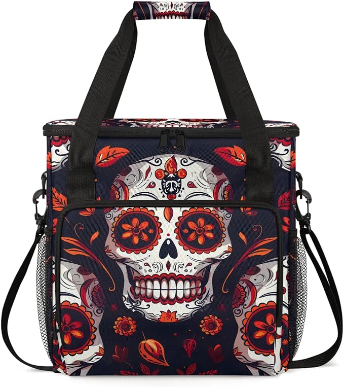 Sugar Skull Mexican Floral Skeleton Coffee Maker Carring Bag, Large Insulated by Home