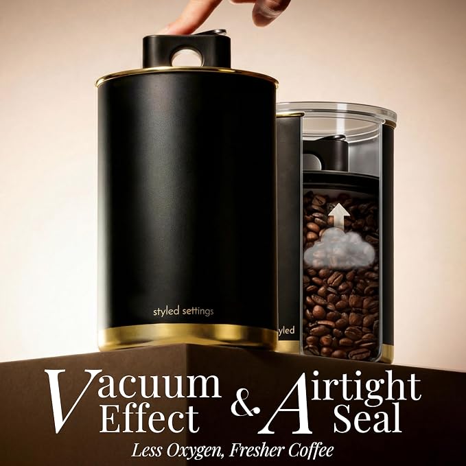 STYLED SETTINGS Coffee Bar Canisters Set of 2 – Vacuum Coffee Canisters - Image 2