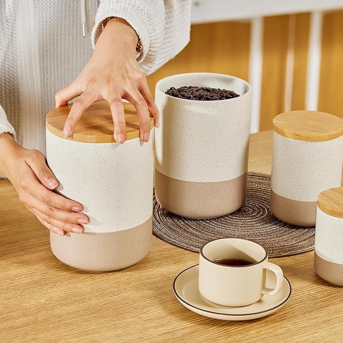 Yangbaga Canister Sets for Kitchen Counter, 80 OZ Large Ceramic Food Storage - Image 5