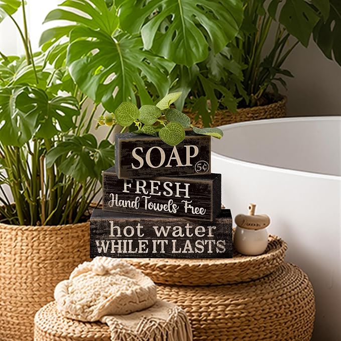 Lineshading 4 Pcs Bathroom Shelf Decor Sign Farmhouse Bathroom Decor and - Image 5