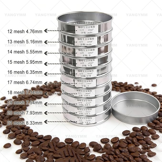 Coffee Bean Grading Sieve, 8 Inch Round Sifter, 12-21 Mesh Screens & Bottom Tray - Image 5