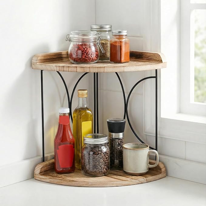 Goaste 2-Tier Bathroom Counter Organizer, Wood Vanity Corner Shelf, Skincare - Image 6