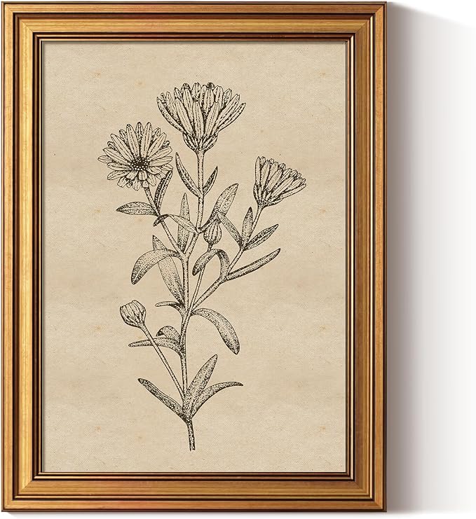 ARPEOTCY Gold Framed Canvas Art Prints, Botanical Wildflower Art Painting by ARPEOTCY