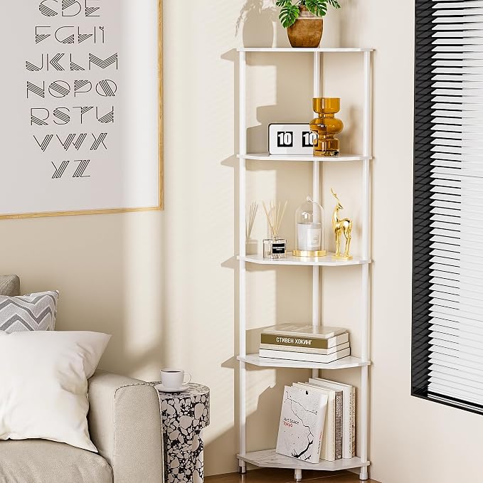 5-Tier Corner Shelf Stand Marble White 50.2" Bathroom and Kitchen Corner Shelves - Image 6