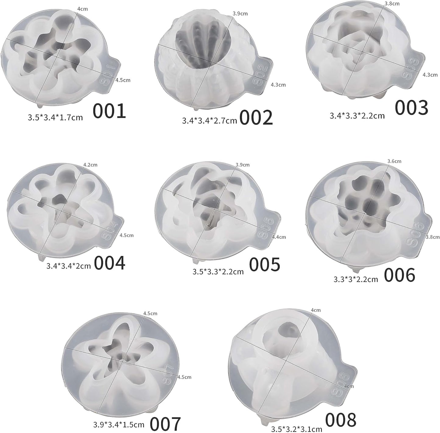 8 Pack Flower Succulent Candle Mold Resin Casting Silicone Molds for Home Decor & Candle Making Wave Spiral Mold