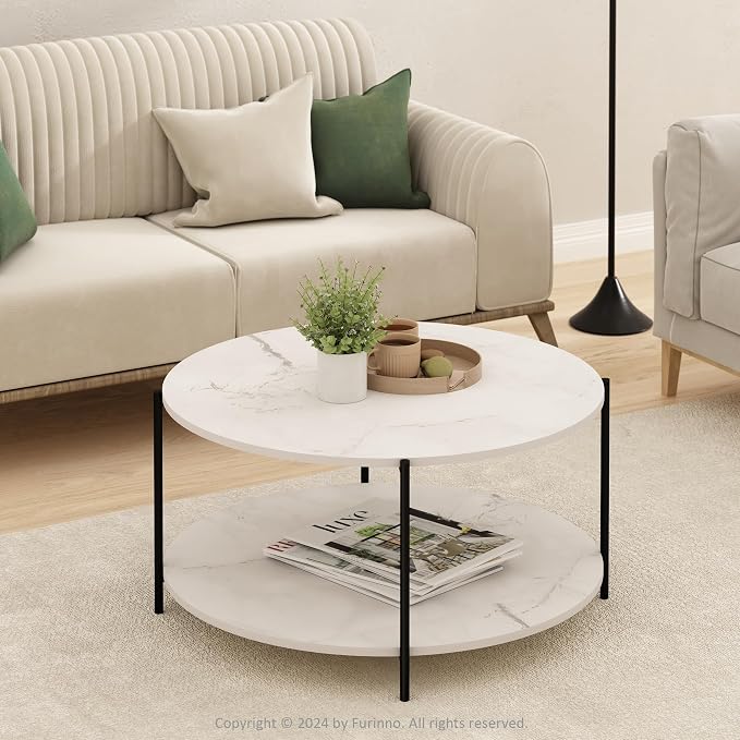 Furinno BESI Coffee Table, 2-Tier Round Modern Coffee Table - Image 2