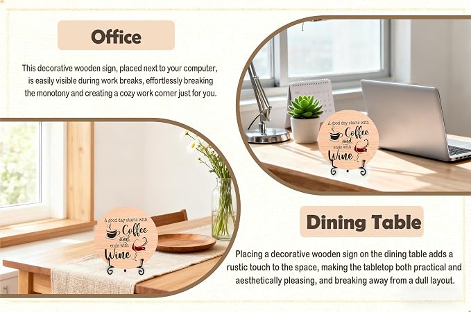 Coffee And Wine Desk Decor Sign, Rustic Funny Wooden Box Plaque, A Good Day - Image 5