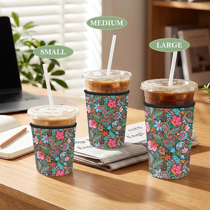 Reusable Insulated Neoprene Iced Coffee Cup Sleeve 3 Pack, Durable Drink Sleeve - Image 4