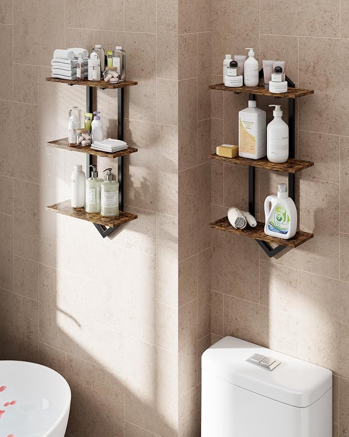 3 Tier Floating Shelves, Modern Geometric Wooden Shelf - Image 9