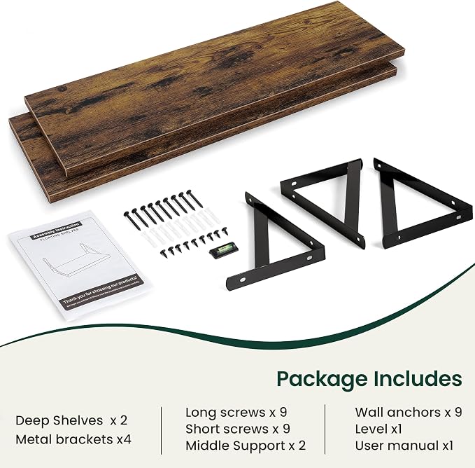Floating Shelves 12 Inch Deep, 48W x 12D Wall Shelf Set of 2, 70 lbs Heavy Duty - Image 4