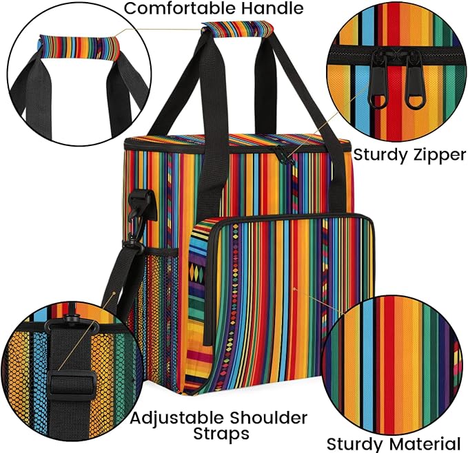 Mexican Colorful Stripes Coffee Maker Carring Bag, Large Insulated Storage - Image 6