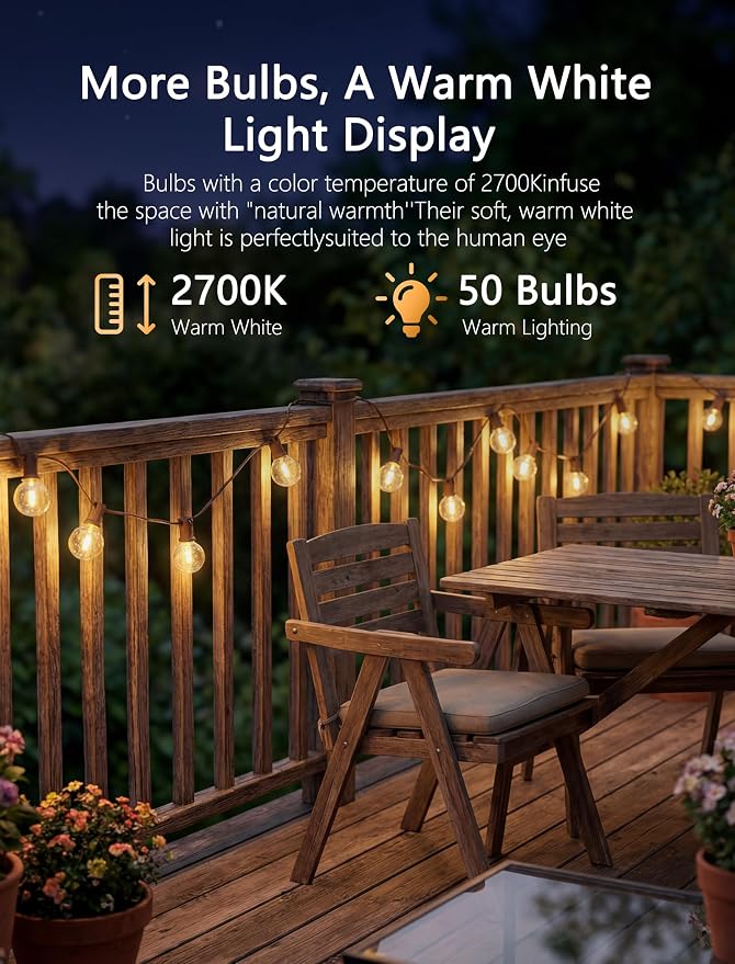 50FT Brown Outdoor String Lights, Shatterproof LED Globe Edison String Lights - Image 4