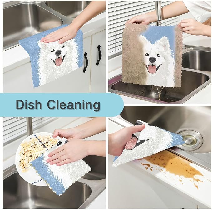 ALAZA Dish Towels Kitchen Cleaning Cloths Samoyed Dog Dish Cloths Absorbent - Image 2
